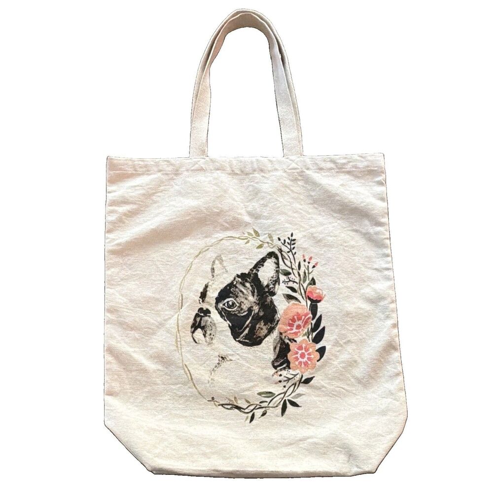World Market Large Canvas Dog Breed Tote French Bulldog Boston Terrier